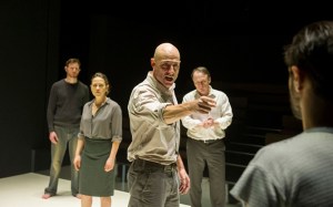 A View from the Bridge performed at Wyndham's Theatre Richard Hansell as Louis, Nicola Walker as Beatrice, Mark Strong as Eddie, Michael Gould as Alfieri, Emun Elliott as Marco ©Alastair Muir 16.02.15