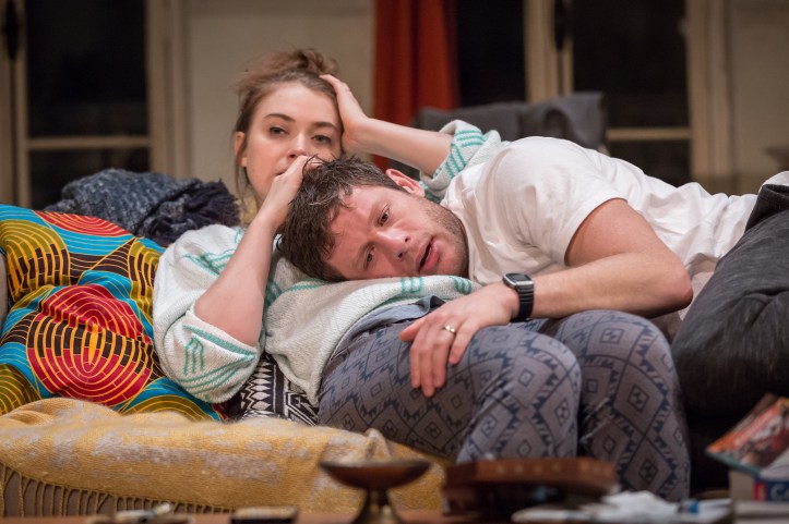Imogen Poots (Abby) & James Norton (Zack) in Belleville at the Donmar Warehouse, director Michael Longhurst, designer Tom Scutt. Photo by Marc Brenner