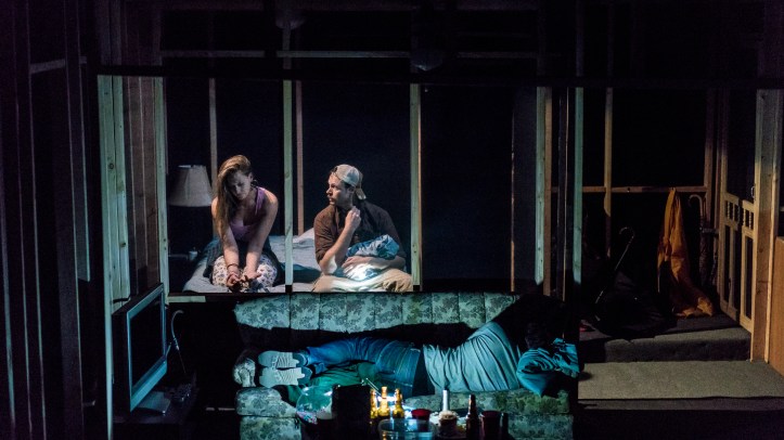 Booker Garrett, Michael Abbott, Jr., and Kevin Kane in The Collective NY production of HURRICANE PARTY - photo by Austin Donohue