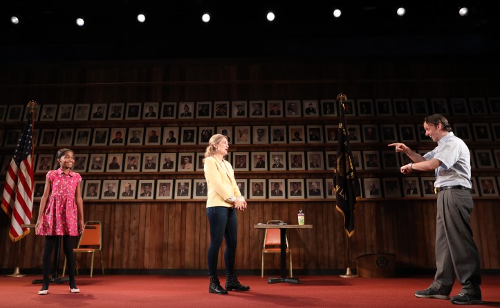 Rosdely Ciprian, Heidi Schreck, and Mike Iveson in WHAT THE CONSTITUTION MEANS TO ME at New York Theatre Workshop, Photo by Joan Marcus