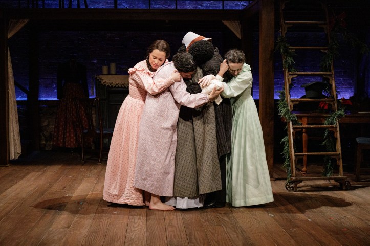 The Primary Stages production of  Little Women. Written by Kate Hamill and based on the novel by Louisa May Alcott. The play is directed by Sarna Lapine and features Kate Hamill as "Meg"