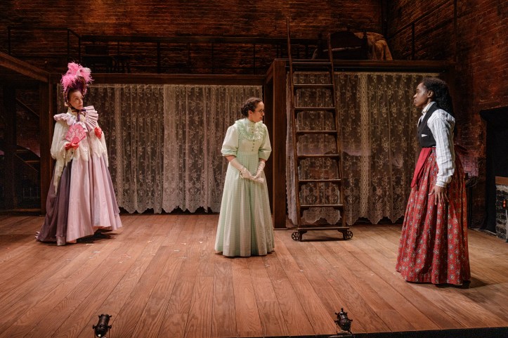 The Primary Stages production of  Little Women. Written by Kate Hamill and based on the novel by Louisa May Alcott. The play is directed by Sarna Lapine and features Kate Hamill as "Meg"
