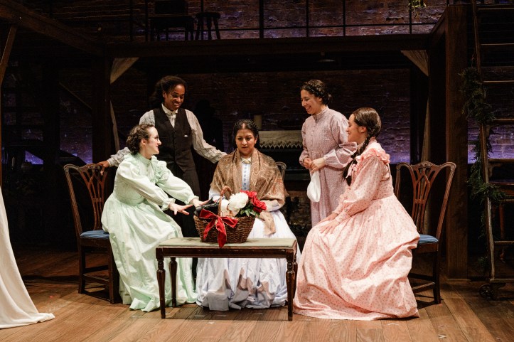 The Primary Stages production of  Little Women. Written by Kate Hamill and based on the novel by Louisa May Alcott. The play is directed by Sarna Lapine and features Kate Hamill as "Meg"